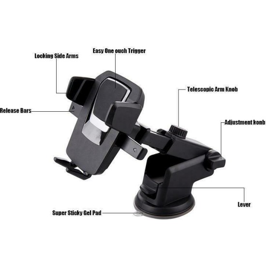 Βάση Κινητού Αυτοκινήτου Universal Car & Desk Mount Easy One Touch με Ρυθμιζόμενα Άγκιστρα