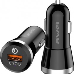 Awei Φορτιστής Αυτοκινήτου Μαύρος Smart Mini 2.4A Γρήγορης Φόρτισης με Θύρες: 1xUSB