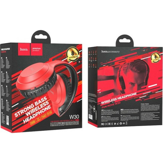 Hoco W30 Fun Move Ασύρματα/Ενσύρματα Over Ear Ακουστικά με 8 ώρες Λειτουργίας Κόκκινα