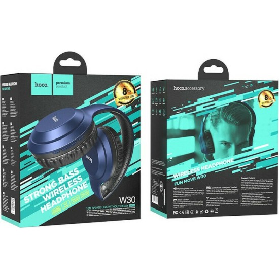 Hoco W30 Fun Move Ασύρματα/Ενσύρματα Over Ear Ακουστικά με 8 ώρες Λειτουργίας Μπλε