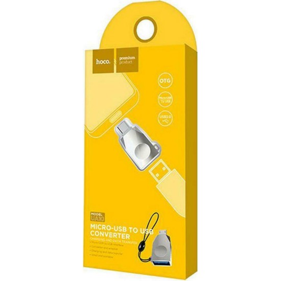 Hoco Μετατροπέας micro USB male σε USB-A female Ασημί