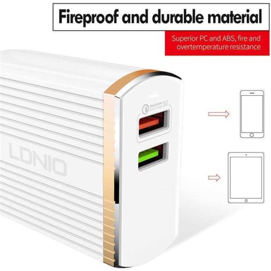 Ldnio micro USB Cable & 2x USB Wall Adapter Λευκό (A2502Q)