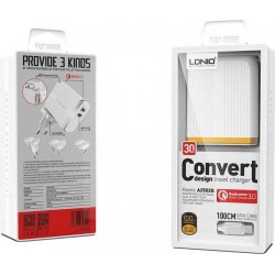 Ldnio micro USB Cable & 2x USB Wall Adapter Λευκό (A2502Q)