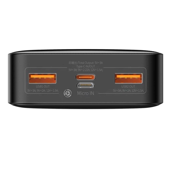 Baseus Bipow Overseas Edition Power Bank 20000mAh 20W με 2 Θύρες USB-A και Θύρα USB-C Μαύρο