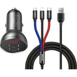 Baseus 24W 2x USB (LCD display) + 3in1 cable TZCCBX-0G Φορτιστής Αυτοκινήτου Black