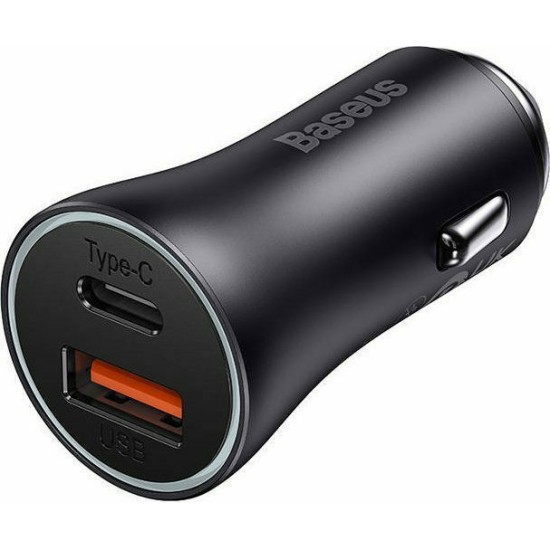 Baseus Φορτιστής Αυτοκινήτου Γκρι Golden Contactor με Θύρες: 1xUSB 1xType-C