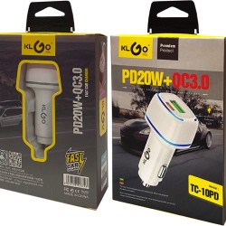 KLGO Φορτιστής Αυτοκινήτου Μαύρος TC-10PD Γρήγορης Φόρτισης με Θύρες: 1xUSB 1xType-C