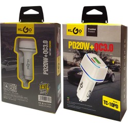 KLGO Φορτιστής Αυτοκινήτου Μαύρος TC-10PD Γρήγορης Φόρτισης με Θύρες: 1xUSB 1xType-C
