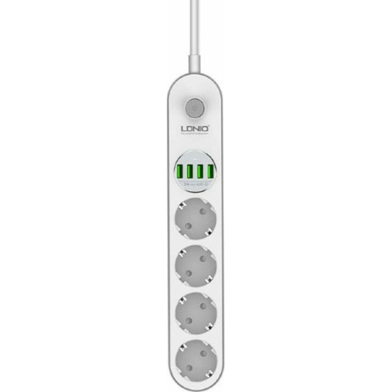 Πολύπριζο Ασφαλείας 4 Θέσεων με USB και Μήκος Καλωδίου 2m 4U