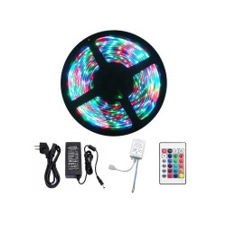 Αδιάβροχη Ταινία LED RGB 5m με Τροφοδοτικό και Τηλεχειριστήριο SMD5050 12V