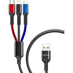 Awei Braided USB to Lightning / Type-C / micro USB Cable Μαύρο 1.2m (x24785) 1 4.0 1