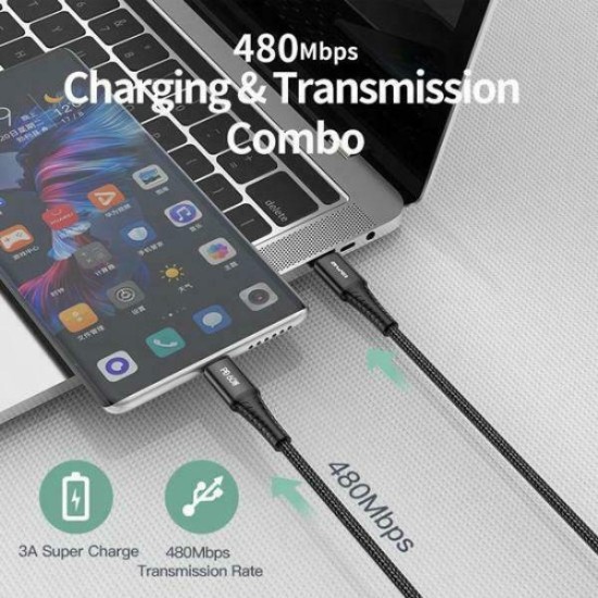 Awei Braided USB 2.0 Cable USB-C male - USB-C male Μαύρο 1m (CL-111T)