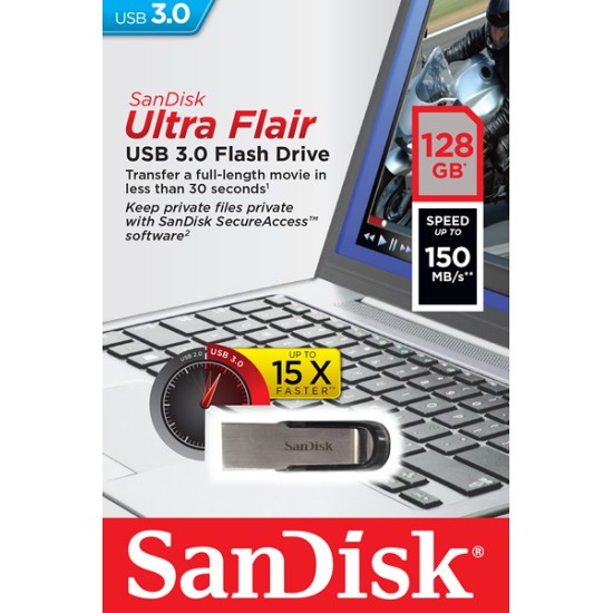 Sandisk Ultra Flair 128GB USB 3.0 Stick Μαύρο