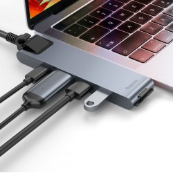Baseus Docking Station με Διπλό USB-C HDMI 4K PD Ethernet Γκρι (CAHUB-L0G)