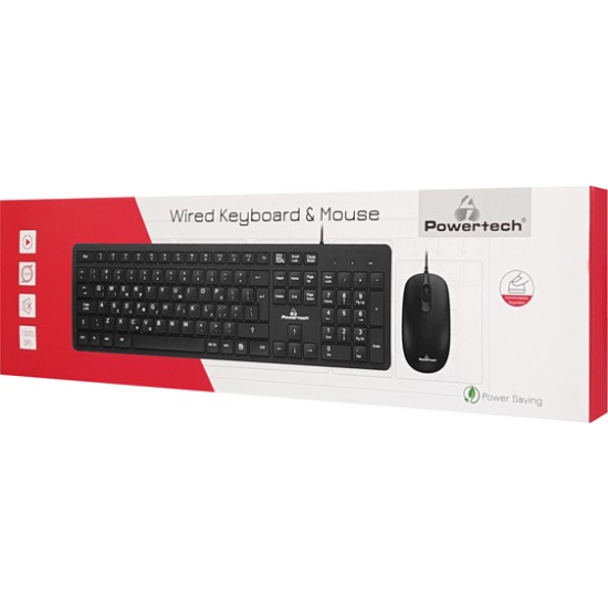 POWERTECH set ποντίκι & πληκτρολόγιο PT-838, ενσύρματο, 1000dpi, μαύρο