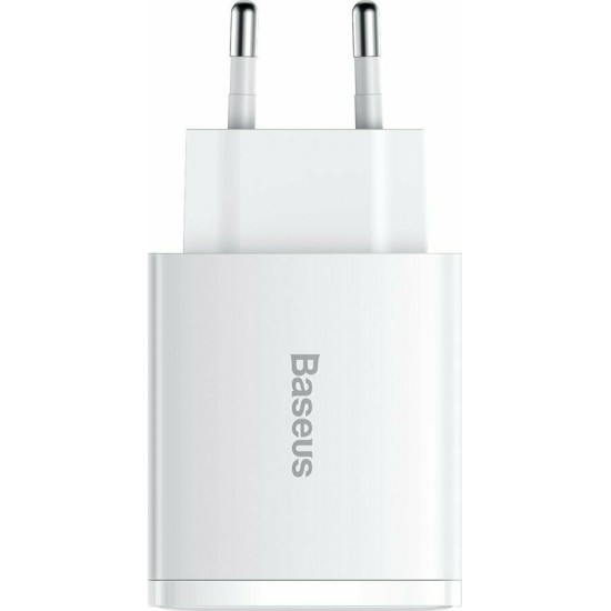 Baseus Φορτιστής Χωρίς Καλώδιο με 2 Θύρες USB-A και Θύρα USB-C 30W Power Delivery Λευκός