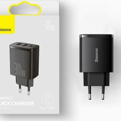 Baseus Φορτιστής Χωρίς Καλώδιο με 2 Θύρες USB-A και Θύρα USB-C 30W Power Delivery Μαύρος 