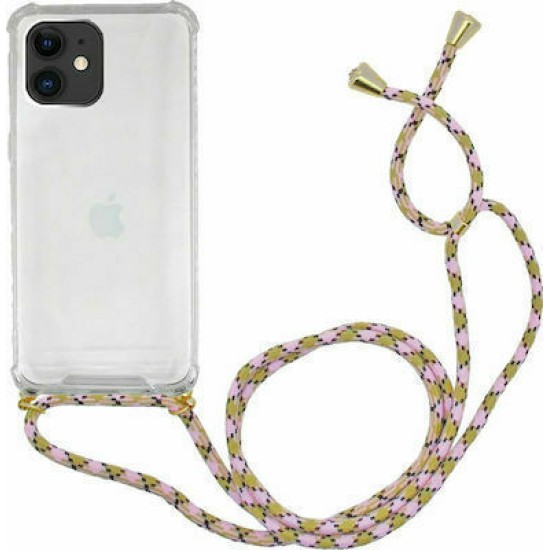 ΟΕΜ Cord Clear Silicone Case Διάφανη Θήκη Για Xiaomi Redmi Note 10 / Note 10S Με Λουράκι Ριγέ Ροζ