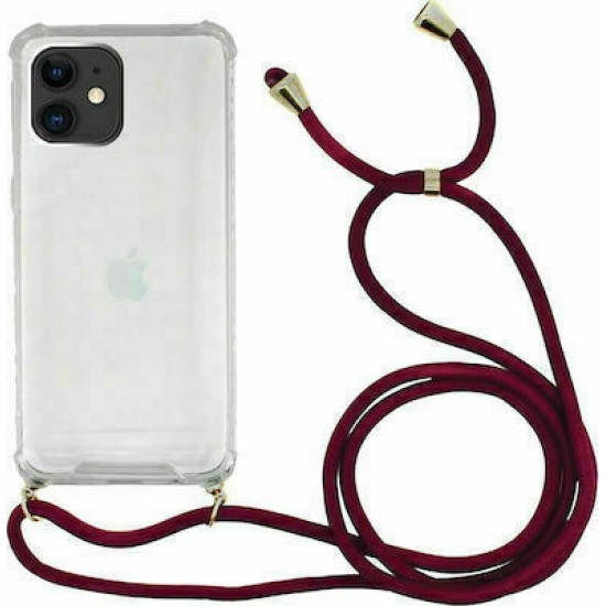 ΟΕΜ Cord Clear Silicone Case Διάφανη Θήκη Για Xiaomi Redmi Note 10 / Note 10S Με Λουράκι Μπορντό 