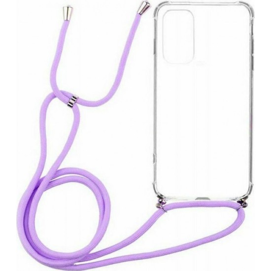 ΟΕΜ Cord Clear Silicone Case Διάφανη Θήκη Για Xiaomi Redmi Note 10 / Note 10S Με Λουράκι Μωβ