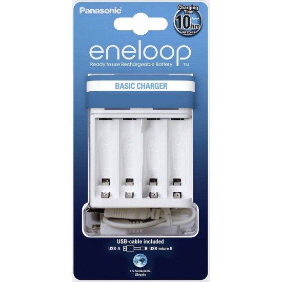 Panasonic Eneloop Basic BQ-CC61 USB Φορτιστής 4 Μπαταριών Ni-MH Μεγέθους AA/AAA σε Λευκό χρώμα