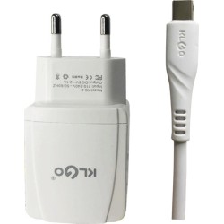 KLGO Φορτιστής με Θύρα USB-A και Καλώδιο USB-C Λευκός (KC-2)