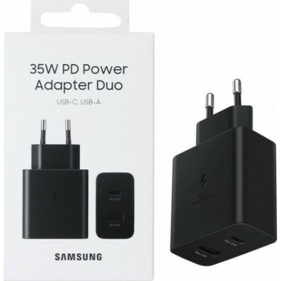 Samsung Φορτιστής Χωρίς Καλώδιο με Θύρα USB-A και Θύρα USB-C 35W Μαύρος (EP-TA220NBEGEU)