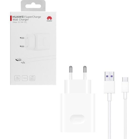 Huawei Φορτιστής με Θύρα USB-A και Καλώδιο USB-C 22.5W SuperCharge Λευκός (HW-100225E00)