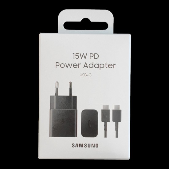 Samsung Φορτιστής με Θύρα USB-C και Καλώδιο USB-C 15W Power Delivery Μαύρος (EP-T1510NBEGEU)