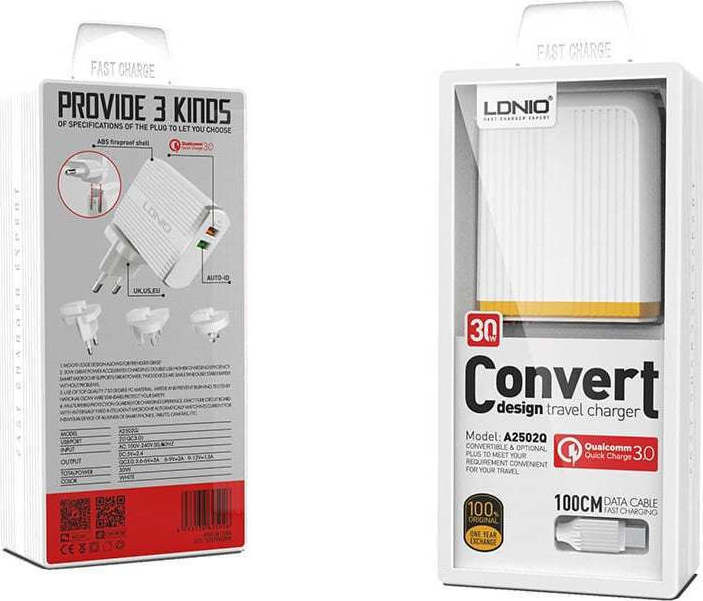 Ldnio micro USB Cable &amp; 2x USB Wall Adapter Λευκό (A2502Q)